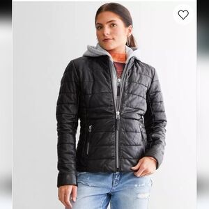 Mauritius Robin Hooded Lambs Leather Puffer Jacket Size Medium